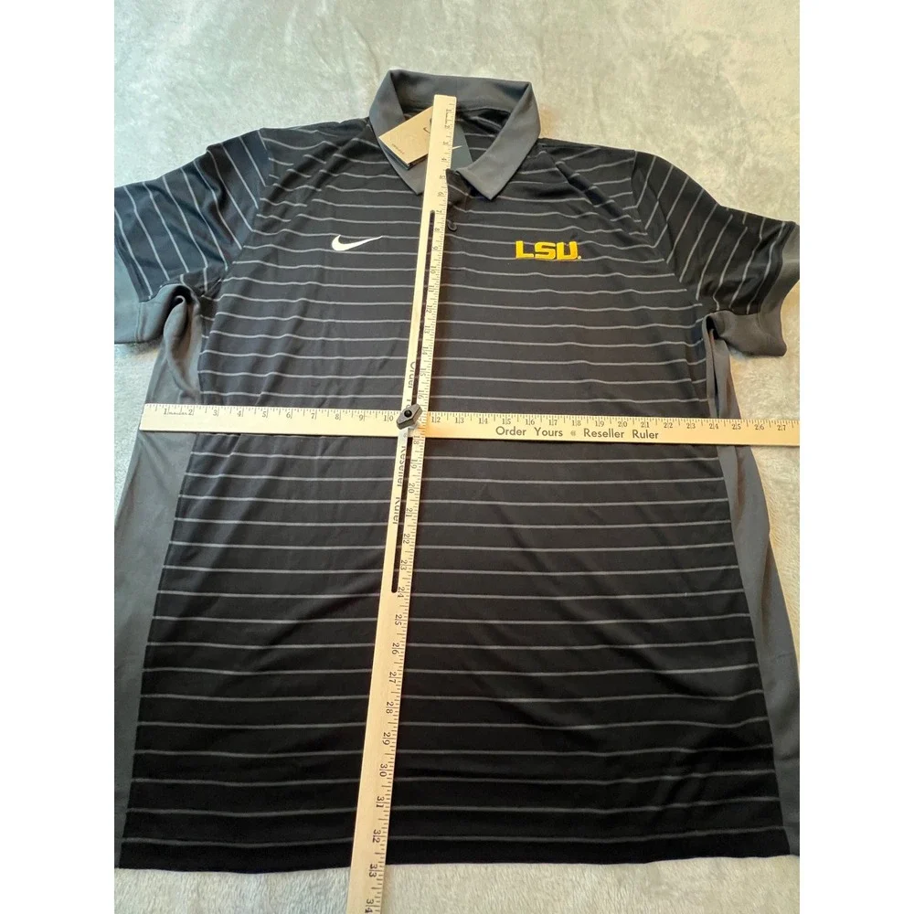 Nike LSU Tigers Polo Mens XXL Gray New Striped Dri-FIT Official On Court Apparel